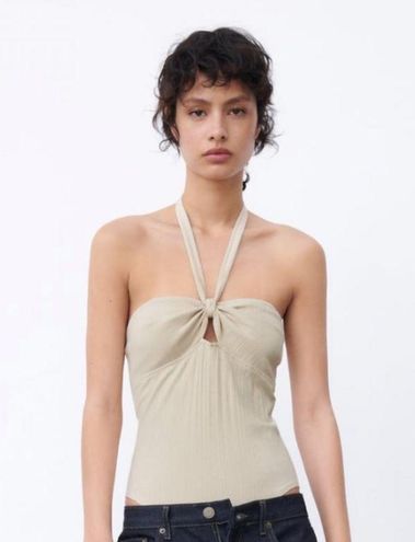 ZARA Woman BODYSUITS  RIBBED HALTER BODYSUIT Sand