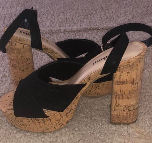 black cork heels