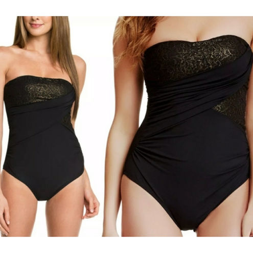 Spanx Golden Hour Bandeau Lace Black Slimming One Piece Swimsuit Womens  Size 6 - $72 New With Tags - From Karen