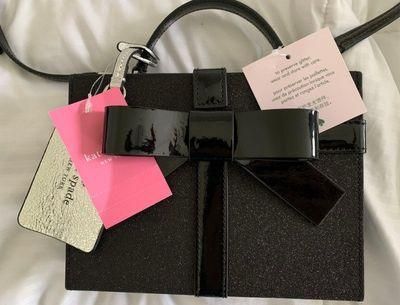 Kate Spade Wrapping Party Gift Box Black Glitter Leather Crossbody Bag  Handbag