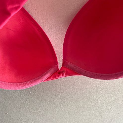 Victoria's Secret hot pink plunge bra with lace detail Size 34 E / DD