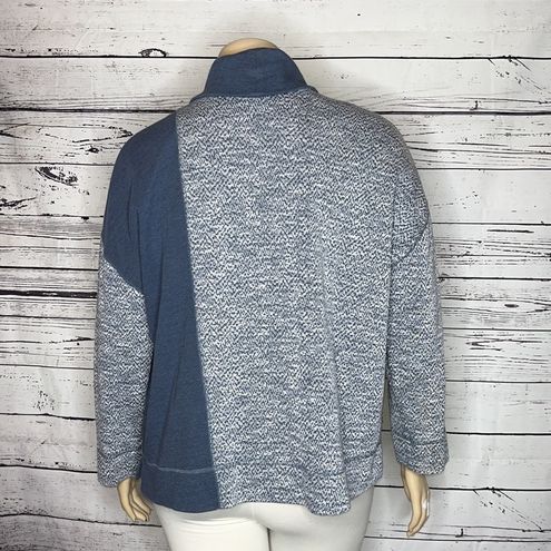 J.Jill XL Blue & White Marled - Blue Colorblock Cowl Neck