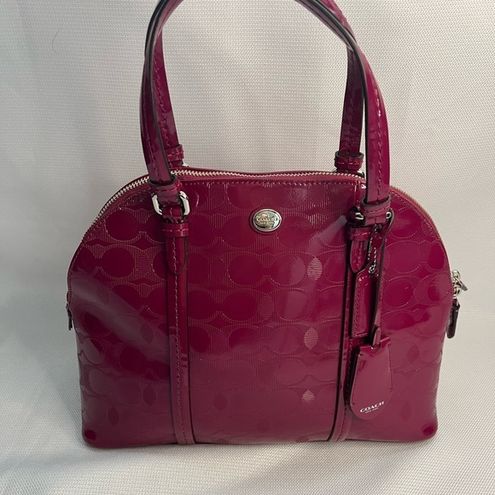 COACH Peyton Link C Embossed Patent Domed Satchel & Cosm. F32583.  Fuchsia. EUC.