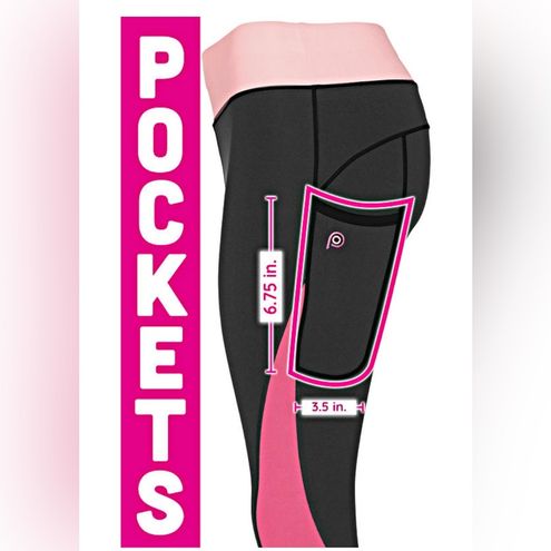 Pop Fit Lax Black and Pink Athletic Stretch Side Pockets Leggings