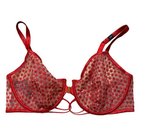 Victoria's Secret Front Closure Starburst Strappy Unlined Demi Bra 38DD RED  Size undefined - $35 New With Tags - From Heather