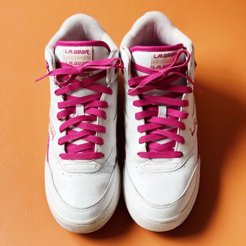 Skechers L.A. Gear Retro Pink and White High Top Sneakers Size 10 - $49  (42% Off Retail) - From Lauren