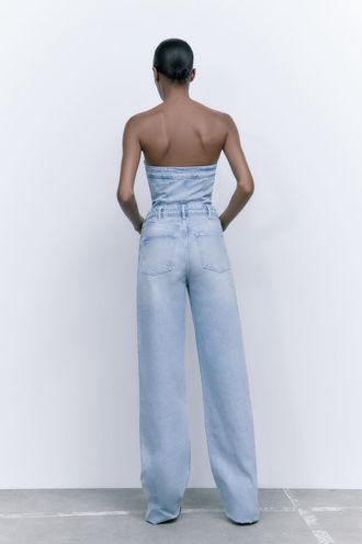 ZARA denim jeans corset wide streight leg jumpsuit Blue - $68 (23