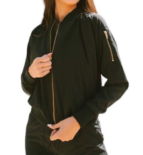 ALBION FIT black bomber jacket zip pocket sleeve size XS - $71