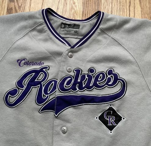 MLB True Fan Colorado Rockies Gray Purple Script Button Up Jersey Sz Large  - $35 (50% Off Retail) - From Kenzie