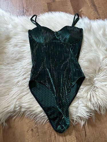 Flirty Feelings Emerald Green Velvet Bustier Bodysuit