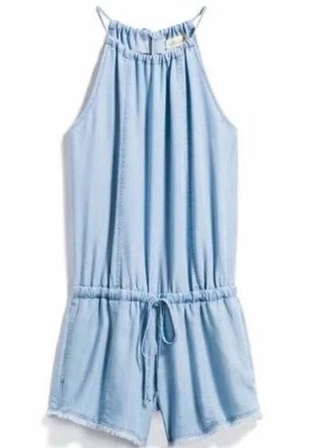 Bella Dahl Taya Frayed Hem Chambray Romper Blue Size L 45 71