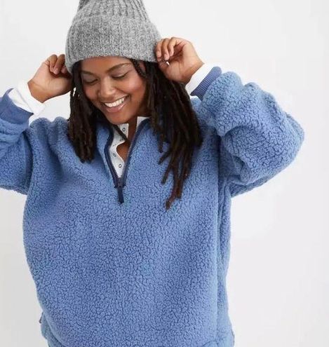 Aerie Dream Sherpa Quarter Zip Sweatshirt Marbled Blue - $28