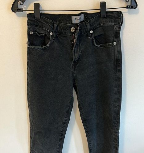 AGOLDE Toni Mid Rise Straight Black Feral Wash Jeans Size 24 58