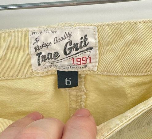 True Grit womens washed twill raw string Capri cargo pants light yellow 6