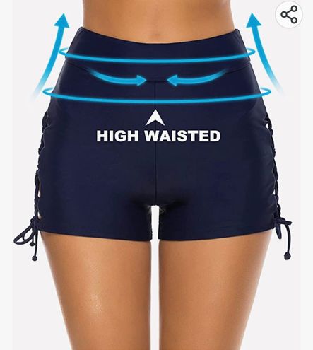Lecieldusoir Women's High Waisted Swim Shorts with Adjustable Ties