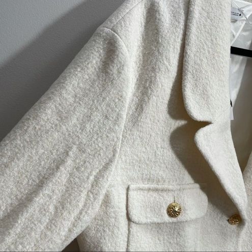 ZARA WOMAN Size XL CROPPED Wool Tweed BLAZER JACKET Oyster 8596/660  Bloggers fav