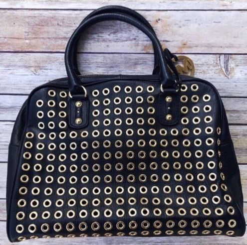 NWT Michael Kors Selma Grommeted Medium Quilted Grommet Black Leather  Satchel