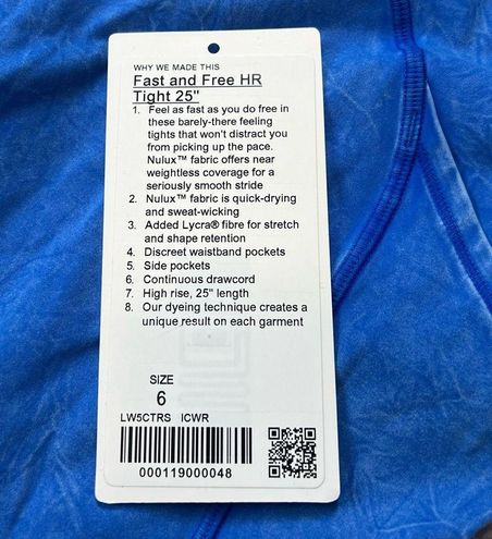 Lululemon Fast & Free High Rise Tight 25” 6 Ice Wash Dye Cerulean