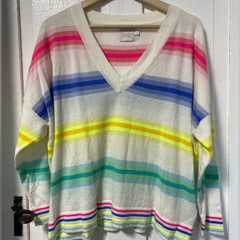 Whisper By Brodie neon Rainbow Sweater vneck size large 44