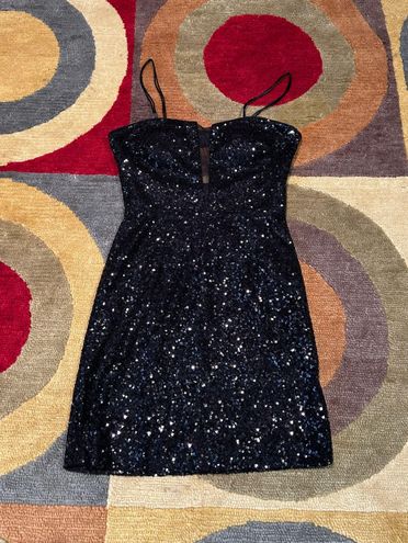 Hailey Logan by Adrianna Papell Black Sequin Mesh Front Open Back