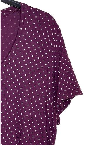 Lucky Brand Women's Tee Top Polka Dot Border-Print Scoop-Neck Cotton Purple  XL - $17 - From Ben