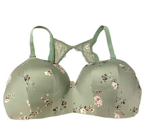 Cacique Lane Bryant Green Floral Lightly Lined T-Shirt No Wire Bra