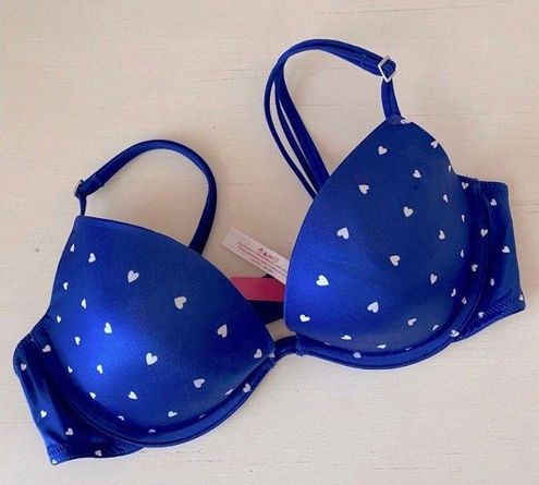 Victoria's Secret Y2k PINK demi push up plunge royal blue heart print bra  Size 36 B - $43 (33% Off Retail) - From roya