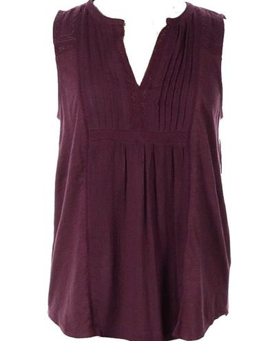 Lucky Brand Lucky Burgundy Sleeveless Split-neck Blouse Purple