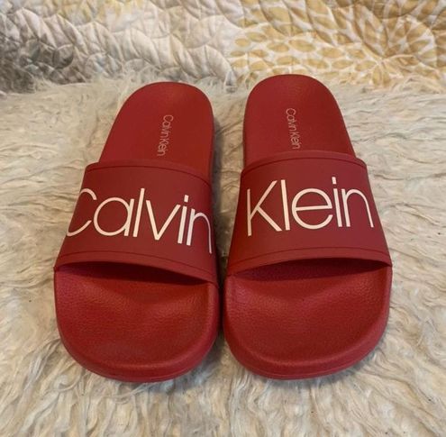 Calvin Klein Red CK Slides Size 6.5 17 66 Off Retail From