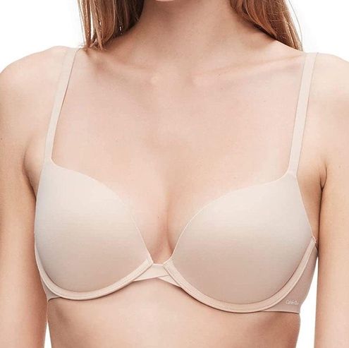 CALVIN KLEIN Perfectly Fit Plunge Push Up Nude Beige Bra QF1120