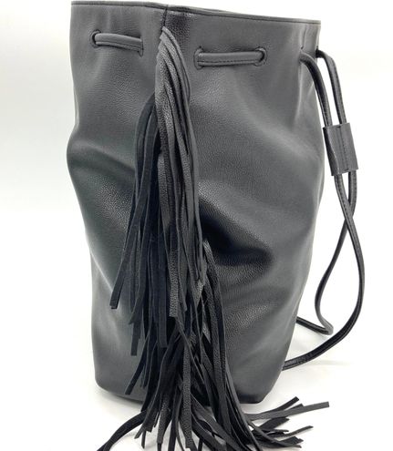 Victoria's Secret #11067913 Black Fringe Tassel Backpack Drawstring Purse  New