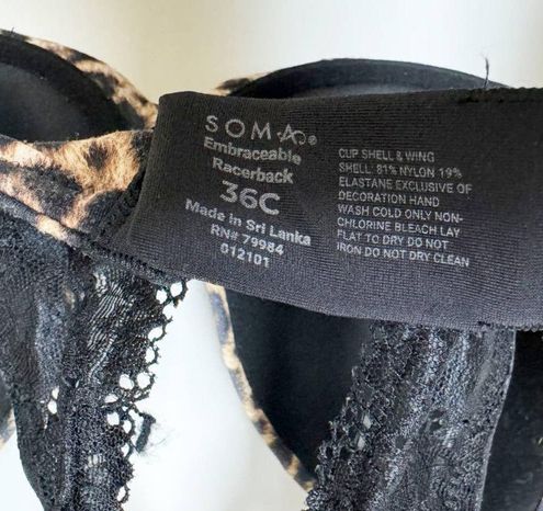Soma Womens Embracable Racerback Bra Animal Print Black Lace 36C Size 36 C  - $20 - From Candice