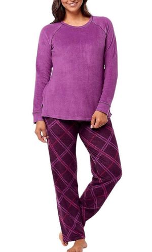 Cuddl Duds Fleecewear Stretch Jogger Pajama Set Grape/BiasPlaid 