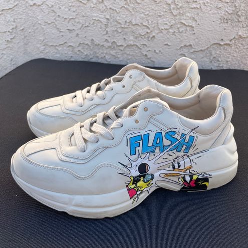 Gucci Disney Collaboration Donald Duck Sneakers Size 6.5 White/Green/Red 649399 Leather Rubber