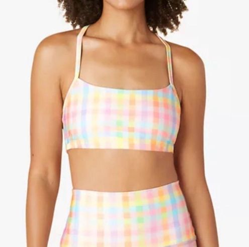 Beyond Yoga T-Back Luxe Bra in Pastel Gingham