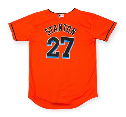 Majestic MLB Marlins Number 27 Stanton Orange Youth Jersey Size