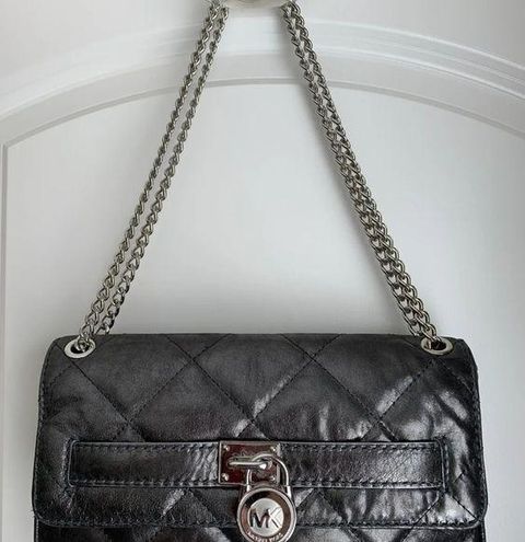 Michael Kors Hamilton Black Leather Padlock Handbag Shoulder