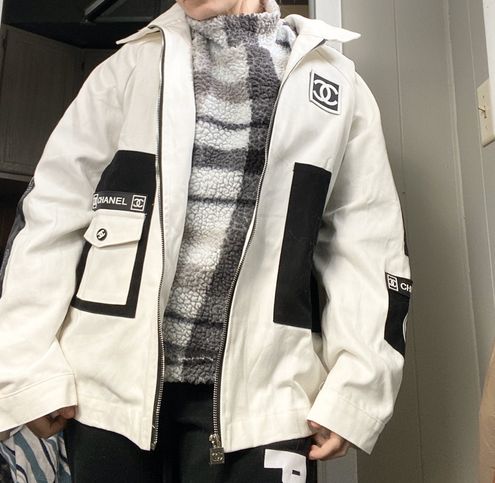 chanel white denim jacket xl