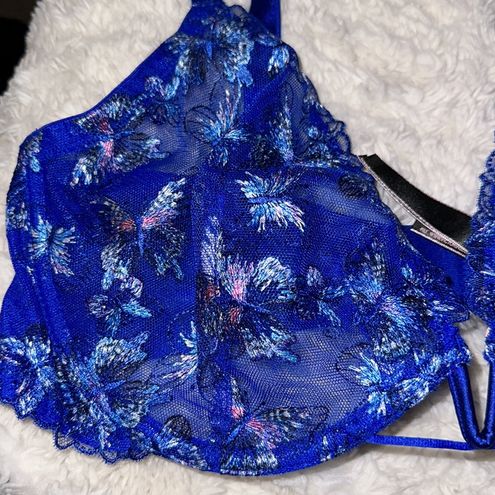 Victoria's Secret LUXE Unlined Demi Embroidered Demi Bra Lace Up Set Blue  Oar – Go Auto Van