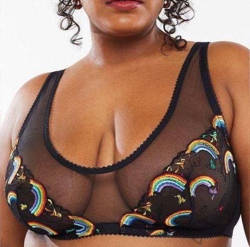 Savage X Fenty Pride Embroidered Rainbow Black Mesh Bralette Size 1X - $36  - From Kayla
