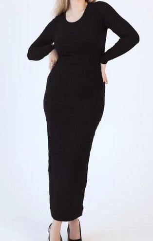 Klassy Network Crew Neck Long Sleeve Ribbed Maxi Dress Black Size