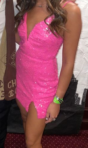 Lucy in The Sky Charlene Sequin Bodycon Dress in Hot Pink