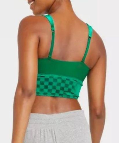 Colsie Velvet Brami Womens Size XL Green Checkered Sports Bra Crop Top