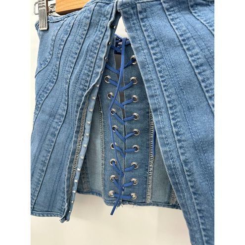 Blue Denim Lace Up Corset Top