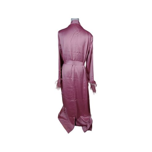 Naked Wardrobe Robe Size XL Pink Feather Trim Satin Sleepwear