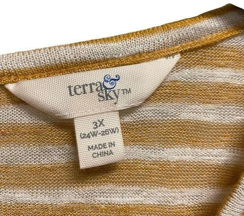 Terra & Sky Woman's Plus 2X Stripe Mustard yellow top Blouse Size 3X - $19  - From Jenns