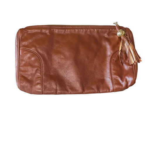 Lewis Vintage Leather Clutch Handbag Purse Zipper Gold Tassel Brown Leather  - $32 - From Pritandproper