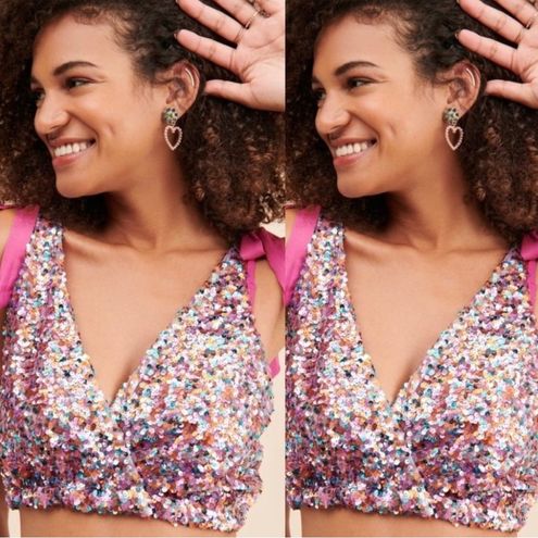 Free People NWOT Big Night Sequin Crop Top Pink - $58 (40% Off