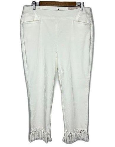 Chico's NEW So Slimming White Brigitte Fringe-Hem Slim Crops Pants