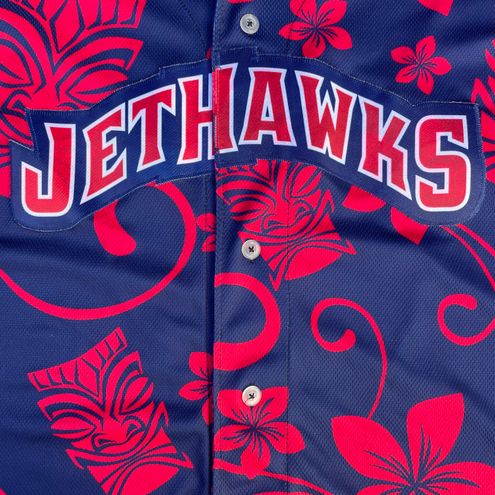 Rare Vintage Lancaster Jethawks 33 Floral Hawaiian Button Up Baseball Jersey  Red Size XXL - $100 - From Julz